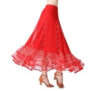Falda de baile larga para mujer, estilo moderno, estándar, vals competición, danza del vientre, latín, tango, espectáculo, faldas, falda maxi, disfraz de danza del vientre, R rojo., M