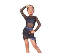 Falda De Baile Latino De Dos Piezas For Niñas, Vestido De Baile Latino De Manga Larga De Encaje For Niños, Ropa De Baile De Competición For Baile Samba Chacha(130cm)