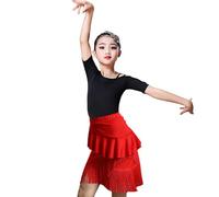 Falda de Baile Latino para Niñas, Falda de Baile Latino con Borlas Divididas para Niñas, Ropa de Entrenamiento, Ropa de Rendimiento de Competición, Elegante Lírica (130 cm)