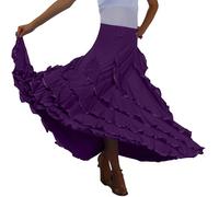 Falda de baile tradicional española para mujer con elegante falda acampanada y falda de capa para actuaciones, morado, Talla única