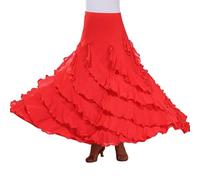 Falda de baile tradicional española para mujer con elegante falda acampanada y falda de capa para actuaciones, rojo, talla única