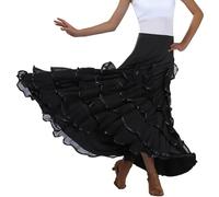 Falda de baile tradicional española para mujer con elegante falda acampanada y falda de capa para actuaciones, Negro , Talla única