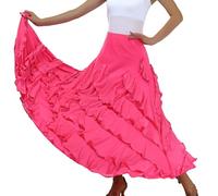 Falda de baile tradicional española para mujer con elegante falda acampanada y falda de capa para actuaciones, Rosa intenso., Talla única