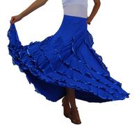 Falda de baile tradicional española para mujer con elegante falda acampanada y falda de capa para actuaciones, azul, Talla única