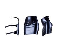 Falda de cadera de cuero elástico negro falda calado