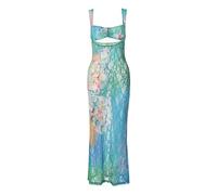 Falda de Cadera Sexy de Moda callejera 2023 Vestido sin Espalda sin Mangas con Estampado de Encaje de Verano para Mujer-Verde-S