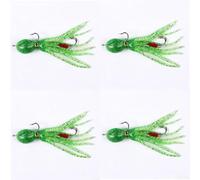 Falda de calamar de 21 g, 11 cm, cebo suave con gancho de asistencia, señuelo luminoso de pulpo de silicona para lubina y peces depredadores, aparejos de pesca de agua salada (verde, 4 piezas)