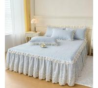 Falda de Cama Acolchada Ajustable, Ropa de Cama Suave con Borde de Encaje, Ligera, Lavable a máquina, se Ajusta sobre el colchón y llega hasta el Suelo.(A,180 * 200cm)