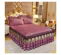 Falda de Cama Colcha de Lujo en la Cama Casa Boda Encaje Funda Manta Tela King Rey tamaño Falda con Almohadas(Bean Paste,3pcs 200x220cm)