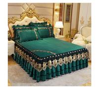 Falda de Cama Colcha de Lujo en la Cama Casa Boda Encaje Funda Manta Tela King Rey tamaño Falda con Almohadas(Emerald Green,3pcs 120x200cm)
