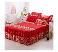 Falda de Cama Colchas espesadas Dormitorio de la Hoja sábana Ajustada Antideslizante King Rey Falda Cama Boda Kedskirt(Honsezhilian,1PC Bed Skirt150x200)