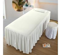 Falda De Cama De Masaje Sólida Funda De Cama De Masaje Con Orificio Para Respirar Funda Mesa SPA Con Faldón Sábana Bajera Para Camilla De Masaje Spa Cabeza Cuadrada,blanca,180x60cm(S)