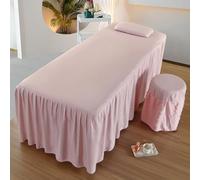 Falda De Cama De Masaje Sólida Funda De Cama De Masaje Con Orificio Para Respirar Funda Mesa SPA Con Faldón Sábana Bajera Para Camilla De Masaje Spa Cabeza Cuadrada,Rosado,190x75cm(S)