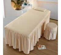 Falda De Cama De Masaje Sólida Funda De Cama De Masaje Con Orificio Para Respirar Funda Mesa SPA Con Faldón Sábana Bajera Para Camilla De Masaje Spa Cabeza Cuadrada,Beige,190x70cm(S)