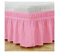 Falda de Cama Falda de Cama Envoltura Alrededor Las Faldas elásticas Volantes Polvo Volante Pastoral Color sólido Camisetas gemelas/llenas Reina Rey 15 Pulgadas(Pink,Queen)