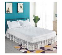 Falda de Cama florete Encaje con Volantes delicados 18 Pulgadas Alto diseño Bonito Cinturones elásticos Fuertes-Amor for Mujeres/señoras/niñas para Camas de Dormitorio(White,Queen 150x200x45cm)