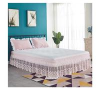 Falda de Cama florete Encaje con Volantes delicados 18 Pulgadas Alto diseño Bonito Cinturones elásticos Fuertes-Amor for Mujeres/señoras/niñas para Camas de Dormitorio(Pink,Queen 150x200x45cm)