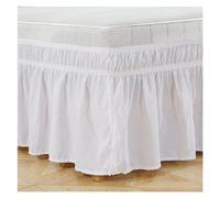 Falda de Cama Wrap Alrededor de la Falda Cama Queen Rey tamaño Blanco Camisa Blanca Ligera Gris Polvo sólido Calidad Hotel con Volantes for decoración(White,180x200x38cm)