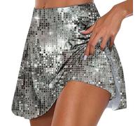 Falda de Carnaval para Mujer - Falda Deportiva Informal de Doble Capa con Estampado de Lentejuelas para con Cinturilla Elástica para Uso Deportivo 17 (Silver XL)