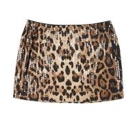 Falda de cintura alta con lentejuelas de estampado de leopardo para mujer, sexy, ajustada, minifalda con clip de mesa, marrón, L