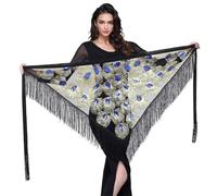 Falda de cinturón triángulo para danza del vientre de las mujeres con flecos, Azul / Patchwork, Talla Única