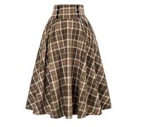 Falda de cuadros para mujer con bolsillos, falda plisada alta, elegante diseño de cuadros para un elegante atuendo diario con bolsillos laterales, ajuste agradable a la figura, amarillo, XXL
