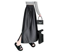 Falda de Cuero for Mujer, otoño e Invierno, Cruzada, pequeña, Ajustada, de Longitud Media, de un Solo Paso(Black,S)