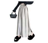 Falda de Cuero for Mujer, otoño e Invierno, Cruzada, pequeña, Ajustada, de Longitud Media, de un Solo Paso(Silver,L)