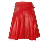 Falda de cuero tradicional falda escocesa para hombre de moda falda escocesa para hombre falda plisada utilidad masculina clásica medieval Escocia faldas plisadas empalme falda de patinadora, O rojo