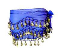 Falda de Danza del Vientre Azul para Mujer - Bufanda de Gasa para la Cadera con Lentejuelas