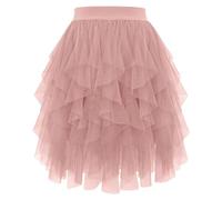 Falda de gasa de carnaval 2026 con vuelo, dobladillo corto, con volantes, casual, elegante, cintura con volantes, diseño asimétrico alto y bajo, para uso diario, rosa, XL