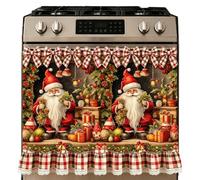 Falda de horno de Navidad, cubierta para electrodomésticos de Papá Noel | Diseño de borde de volantes de poliéster, sistema de cierre de pajarita, tamaño 78 x 55 cm, para horno