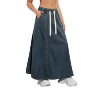 Falda de jeans para mujer, cintura elástica, falda larga para mujer, dobladillo acampanado, holgado, largo, clásico, vintage, informal, con cordón de ajuste cómodo, fluido, swing chic y elegante
