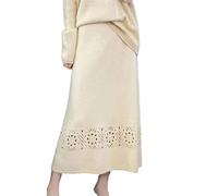 Falda de lana para mujer, acampanada, de punto, paraguas de un solo paso, gancho grueso, flor sólida, beige, L