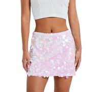 Falda de lentejuelas de verano para mujer, línea A, purpurina brillante, estilo sexy, ideal para discoteca, club, actuaciones escénicas y ropa de calle, F-rosa., M