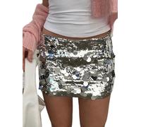 Falda de lentejuelas de verano para mujer, línea A, purpurina brillante, estilo sexy, ideal para discoteca, club, actuaciones escénicas y ropa de calle, D-plata, M