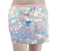 Falda de lentejuelas para mujer, bufanda de cadera para danza del vientre adornada con flecos y lentejuelas circulares con cadena de cintura para la práctica de espectáculos y yoga