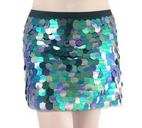 Falda de lentejuelas para mujer, bufanda de cadera para danza del vientre adornada con flecos y lentejuelas circulares con cadena de cintura para la práctica de espectáculos y yoga