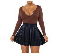 Falda de lentejuelas para mujer, monocolor, mini falda de PU, falda de línea A, disfraz de carnaval, 2026, faldas cortas, vestido con purpurina, falda lápiz, Negro , M