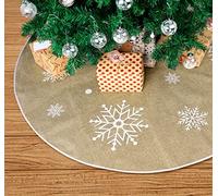 Falda de Lino para árbol de Navidad,Diseño de Copo de Nieve,Redonda,Soporte para árbol de Navidad,Color Caqui,78cm Estampado de Copo de Nieve Base de árbol para Navidad Fiesta Nuevo Casa Decoración