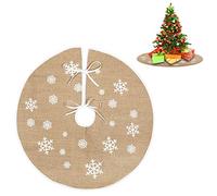 Falda de lino para árbol de Navidad, estilo retro, con copos de nieve blancos, para árbol de Navidad, decoración navideña (120 cm, lino copo de nieve)