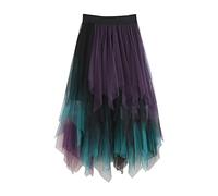 Falda de media longitud media con costuras irregulares de malla para tartas, adelgazante, para mujer, morado, Talla única