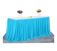 Falda de mesa de tul, traje de hermana de dama de honor de boda, falda de fiesta, mantel decorativo rectangular o redondo, fiesta de cumpleaños romántica de lujo Baby Shower (Azul, 14FT)