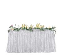 Falda de Mesa Falda de mesa con lentejuelas, mantel brillante, decoración for fiestas de cumpleaños, bodas, festivales, eventos, rectangular, con purpurina(Orange,14FT 70x426cm)