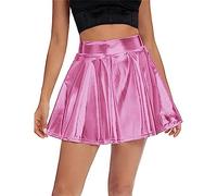 Falda de mujer amarilla plisada campanas elásticas faldas skater faldas rojas brillantes líneas A mini falda de cintura alta rosa tira en falda brillante dorada, Rosa., S