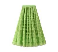 Falda de mujer de invierno hasta la rodilla negra para mujer, falda plisada, falda larga tutú con volantes, longitud hasta la pantorrilla, gasa de cintura alta, falda de burbuja lacada, verde menta, M