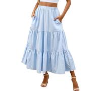 Falda de mujer de longitud media con bolsillos de alta elasticidad, volantes fluidos, estilo bohemio, estilo bohemio, falda acampanada, azul claro, XL