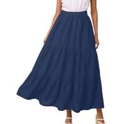 Falda de mujer de longitud media con bolsillos de alta elasticidad, volantes fluidos, estilo bohemio, estilo bohemio, falda acampanada, azul, M
