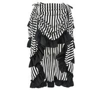 Falda de Mujer de Talla Grande Victoriana Steampunk gótica a Rayas en Blanco y Negro con Falda con Volantes Altos y Bajos Irregulares Falda Midi Retro-Negro-Blanco a Rayas-XXL