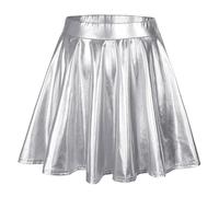 Falda de mujer elegante y elegante corta plisada de cintura alta lisa para holgada patinadora metalizada, mini plisada acampanada con lentejuelas brillantes trapecio